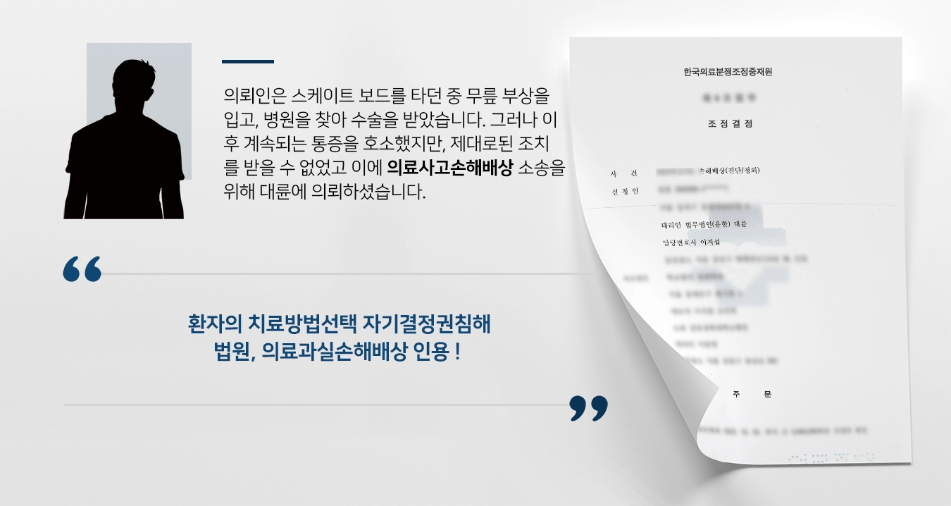 [의료사고손해배상 승소] 병원의 의료과실로 재수술, 의료사고손해배상 받아내 !