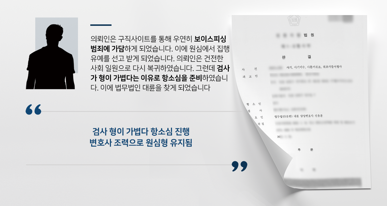 [보이스피싱범죄 집행유예] 분당형사변호사 조력으로 항소심서 검사 청구 기각